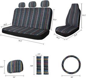 img 2 attached to 10pc Universal Bucket Seat Cover Set - Vibrant Stripe Colorful Baja Blue Saddle Blanket Weave with Front & Rear Seat Covers, and Steering Wheel Cover