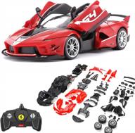 build your own 1/18 ferrari fxxk evo rc car with rastar kit - perfect gift idea for ages 8 and up, remote control car assembly set in red logo