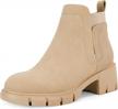 stylish and comfortable women's chelsea ankle boots with chunk block heel and lug sole for winter logo