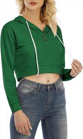 img 1 attached to Women'S Long Sleeve Cropped Hoodie Pullover Crop Top Deep V Neck Sweatshirt