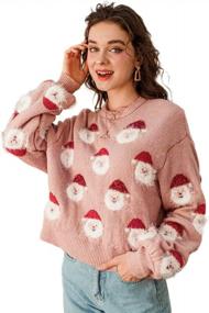 img 4 attached to Comfy Crewneck Long Sleeve Knitted Christmas Pattern Sweater For Women By Miessial