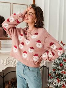 img 2 attached to Comfy Crewneck Long Sleeve Knitted Christmas Pattern Sweater For Women By Miessial