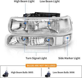 img 2 attached to Фары в сборе DWVO с фонарями бампера, совместимые с 1999-2002 Chevy Silverado / 2000-2006 Tahoe Suburban Фара с хромированным корпусом, прозрачный отражатель