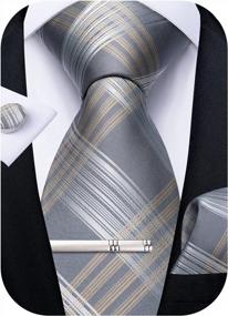 img 4 attached to DiBanGu Men'S Plaid Silk Tie Set With Pocket Square, Cufflinks, And Tie Clip For Weddings And Business Events