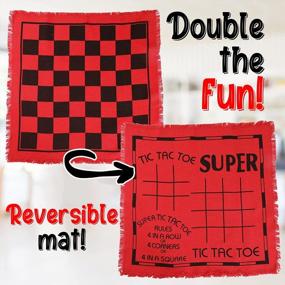 img 2 attached to 3-In-1 Giant Checkers Game For Kids & Adults - Reversible Rug, Large Set, Floor Board & Table Mat - OleOletOy Super Tic Tac Toe Family Board Games (Red)