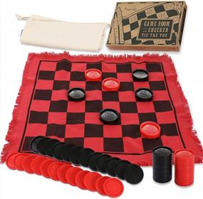 img 4 attached to Гигантская игра в шашки 3-в-1 для детей и взрослых - двусторонний коврик, большой набор, напольная доска и коврик для стола - OleOletOy Super Tic Tac Toe Family Board Games (красный)