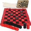 3-in-1 giant checkers game for kids & adults - reversible rug, large set, floor board & table mat - oleoletoy super tic tac toe family board games (red) logo
