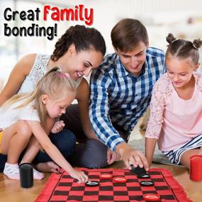 img 3 attached to Гигантская игра в шашки 3-в-1 для детей и взрослых - двусторонний коврик, большой набор, напольная доска и коврик для стола - OleOletOy Super Tic Tac Toe Family Board Games (красный)