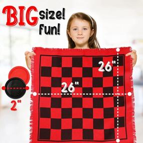 img 1 attached to 3-In-1 Giant Checkers Game For Kids & Adults - Reversible Rug, Large Set, Floor Board & Table Mat - OleOletOy Super Tic Tac Toe Family Board Games (Red)