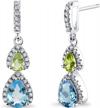 925 sterling silver double teardrop dangle earrings with peora swiss blue topaz & peridot gemstones - natural birthstones with 2 carat total pear shape & friction backs for women logo