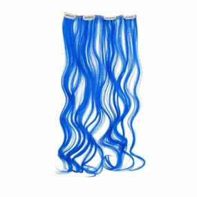 img 1 attached to Get The Perfect Party Look With SWACC 7 Pcs Full Head Clip-On Colored Hair Extensions - 20-Inch Curly Blue Hair Streak Synthetic Hairpieces