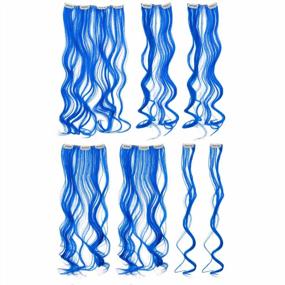 img 2 attached to Get The Perfect Party Look With SWACC 7 Pcs Full Head Clip-On Colored Hair Extensions - 20-Inch Curly Blue Hair Streak Synthetic Hairpieces