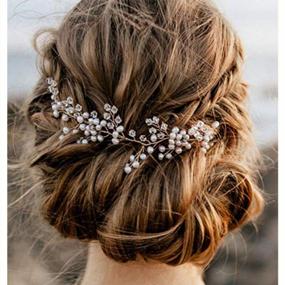 img 4 attached to Аксессуары для волос с серебряными кристаллами для свадеб - Edary Wedding Pearl Hair Vines Свадебные цветочные головные уборы