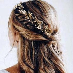 img 1 attached to Аксессуары для волос с серебряными кристаллами для свадеб - Edary Wedding Pearl Hair Vines Свадебные цветочные головные уборы