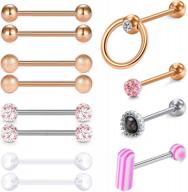 14g tongue rings for women: straight barbell nipple rings stainless steel 12mm-18mm piercing bar, plastic flexible acrylic retainer logo