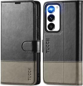 img 4 attached to Надежный и стильный чехол-кошелек TUCCH для Galaxy S23+ Plus 5G: магнитная подставка, блокировка RFID, слот для карт, противоударный интерьер, откидная крышка из искусственной кожи - черный и серый