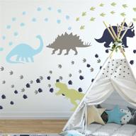 🦕 yovkky dinosaur footprint wall decal for boys - peel and stick diy dino animal paw track wall sticker for nursery, blue grey decor - home baby shower room decoration, kid toddler bedroom playroom art, party supply gift логотип