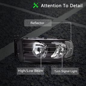 img 3 attached to 🚗 BRYGHT Headlight Assembly: Black Housing, Clear Reflector - 2002-2005 Dodge Ram 1500/2003-2005 Ram 2500/3500 Pickup OE Halogen Replacement