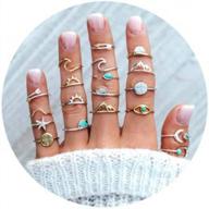 vintage set of 7-19 silver star and moon stackable knuckle rings for women and girls - perfect for midi and finger style логотип