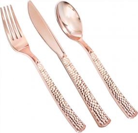 img 4 attached to Supernal 180-Piece Rose Gold And Silver Plastic Cutlery Set - Perfect For Mother'S Day Parties And Events, Includes Plastic Forks, Knives, And Spoons For All Your Party Needs!
