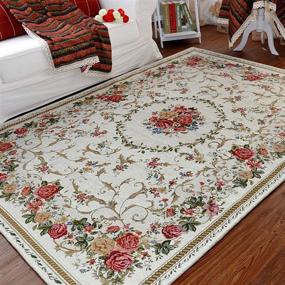 img 4 attached to UKELER Vintage Rustic Shabby Rose Rugs Luxury Soft Elegant Traditional Rugs Accent Floral Floor Rugs Carpet For Home Living Room/Bedroom (78.7''X55'', Country Rose)