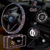 🔆 gengki 10pcs rhinestone car decor steering wheel cover for women, sparkle license plate frame diamond ab color present gift for women, colorful, gengki01 логотип