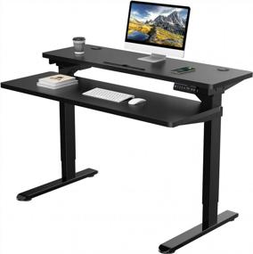 img 4 attached to AIMEZO Electric Split Top Standing Desk - Dual Motor Height Adjustable Stand Up Desk With Black Tabletop & Frame