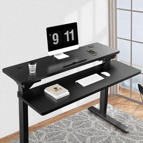 img 3 attached to AIMEZO Electric Split Top Standing Desk - Dual Motor Height Adjustable Stand Up Desk With Black Tabletop & Frame