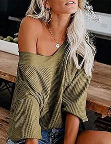 img 1 attached to Warm Up In Style: Tobrief Women'S Off-Shoulder Waffle Knit Pullover Sweater