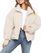 stylish baggy short down coat for women with long sleeves, zipper closure, and multiple pockets perfect for winter - merokeety logo