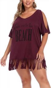 img 2 attached to Women Plus Size V Neck Letters Print Swimwear T-Shirt Bikini Beach Cover Up