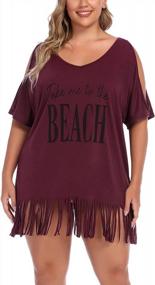 img 3 attached to Women Plus Size V Neck Letters Print Swimwear T-Shirt Bikini Beach Cover Up