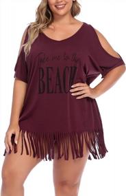 img 4 attached to Women Plus Size V Neck Letters Print Swimwear T-Shirt Bikini Beach Cover Up