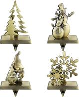 добавьте праздничное очарование в свой рождественский декор с набором держателей для чулок mceast из 4 предметов - бронзовые металлические крючки с изображением снеговика, рождественской елки, снежинки и шведского гнома. логотип