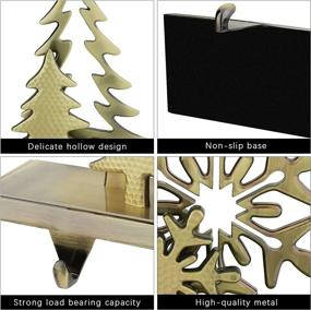 img 2 attached to Add Festive Charm To Your Christmas Decor With MCEAST 4-Pc Stocking Holder Set - Bronze Metal Hooks Featuring Snowman, Christmas Tree, Snowflake & Swedish Gnome Design