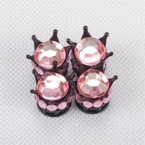 img 1 attached to OTOSTAR Pure Handmade Bling Bling Rhinestones Tire Valve Stem Caps 4 Pack (Black/Pink)