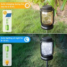 img 3 attached to Solar Hanging Mason Jar Lights With Stakes (4-Pack) - Outdoor Waterproof Decorative Solar Lantern Lamp, Vintage Glass Jar Starry Fairy Light With 30 LEDs For Patio Garden Tree Yard