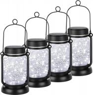 solar hanging mason jar lights with stakes (4-pack) - outdoor waterproof decorative solar lantern lamp, vintage glass jar starry fairy light with 30 leds for patio garden tree yard logo