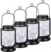 solar hanging mason jar lights with stakes (4-pack) - outdoor waterproof decorative solar lantern lamp, vintage glass jar starry fairy light with 30 leds for patio garden tree yard logo