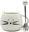 12 oz cat face mug and spoon set - white kitty coffee cup gift for crazy cat lady logo
