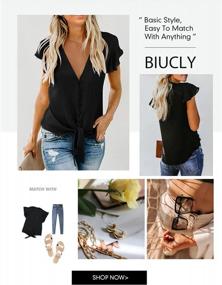 img 1 attached to Women's Casual V Neck Tops with 3/4 Sleeves, Tie Knot, and Chiffon Blouses - Stylish Button Down Shirts