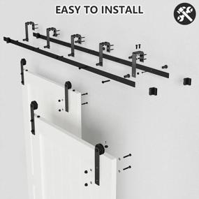 img 2 attached to 7FT Heavy Duty Double Track Bypass Sliding Barn Door Hardware Kit For Low Ceilings - Black (I-Shape) With Double Doors