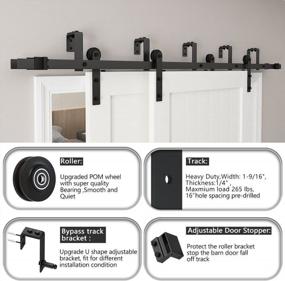 img 1 attached to 7FT Heavy Duty Double Track Bypass Sliding Barn Door Hardware Kit For Low Ceilings - Black (I-Shape) With Double Doors