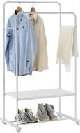 white youdenova clothes rack with shelves, rolling garment rack on wheels for hanging and drying clothes - rustic design логотип