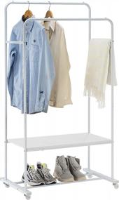 img 4 attached to White YOUDENOVA Clothes Rack With Shelves, Rolling Garment Rack On Wheels For Hanging And Drying Clothes - Rustic Design