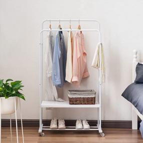 img 2 attached to White YOUDENOVA Clothes Rack With Shelves, Rolling Garment Rack On Wheels For Hanging And Drying Clothes - Rustic Design