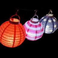 set of 3 battery operated led red, white, and blue 8 inch paper lanterns for 4th of july celebration from paperlanternstore.com logo