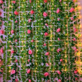 img 1 attached to UKELER Темно-розовые шелковые лозы роз для потрясающей свадебной арки и домашнего декора - 2 упаковки искусственных цветочных гирлянд