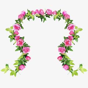img 4 attached to UKELER Темно-розовые шелковые лозы роз для потрясающей свадебной арки и домашнего декора - 2 упаковки искусственных цветочных гирлянд