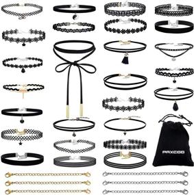 img 4 attached to 26 Pcs Black Choker Necklaces + 6 Extender Chains Set For Women Girls - PAXCOO 32 PCS